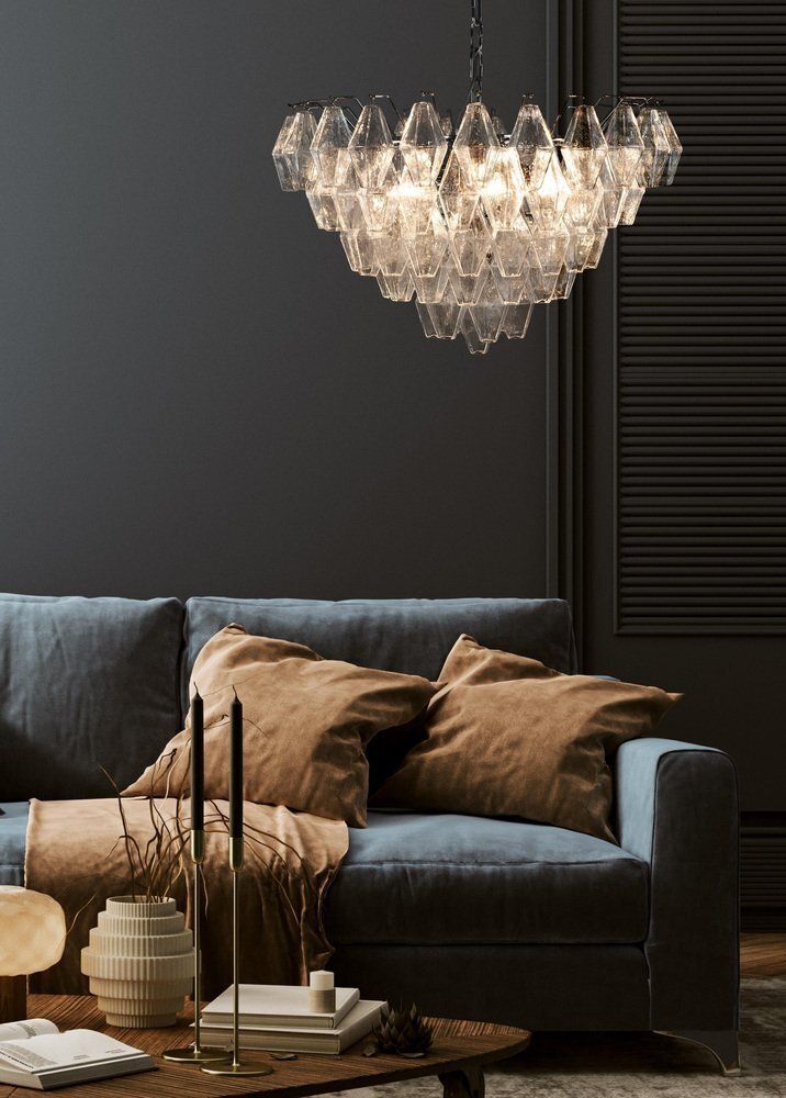 photo vinterior Light Blue Murano Glass Chandeliers From Poliedri, 1990s, Set Of 2
