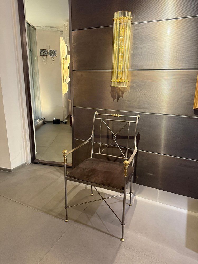 Italian Steel And Brass Armchair By Orlandi, 1970s photo vintage