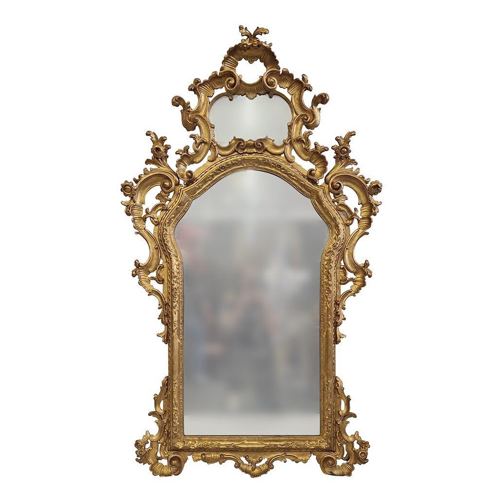 Large Venetian Louis XV Style Mirror In Carved And Gilded Wood, 1980s photo furniture