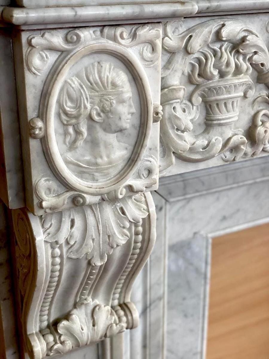 Italian Neoclassical Imperial Fireplace In White Marble, 1780 photo 20028.0