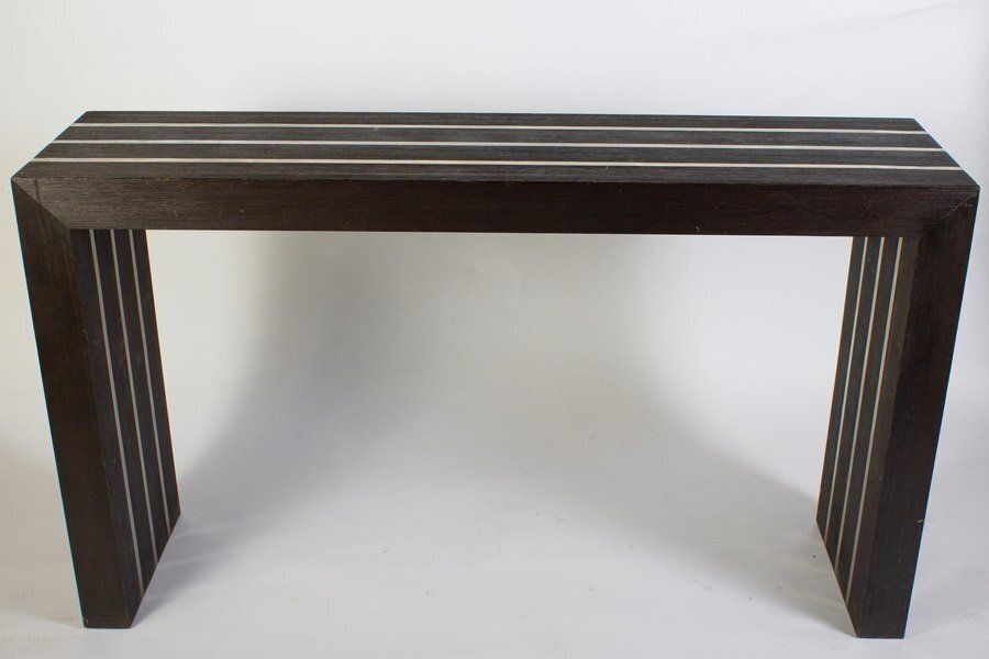 Italian Modernist Dark Wood And Steel Console Table photo for sale