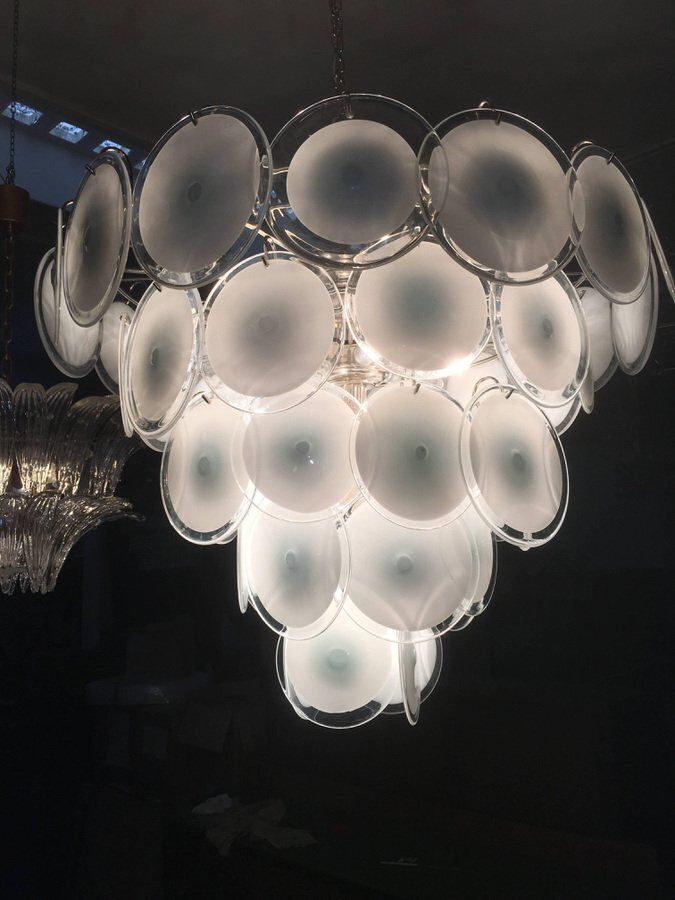 Murano Disc Chandeliers From Vistosi, 1970s, Set Of 2 photo for sale