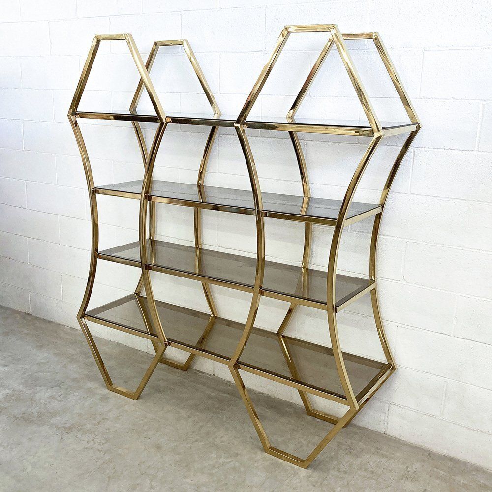 Shelf In Golden Brass And Smoked Glass photo furniture