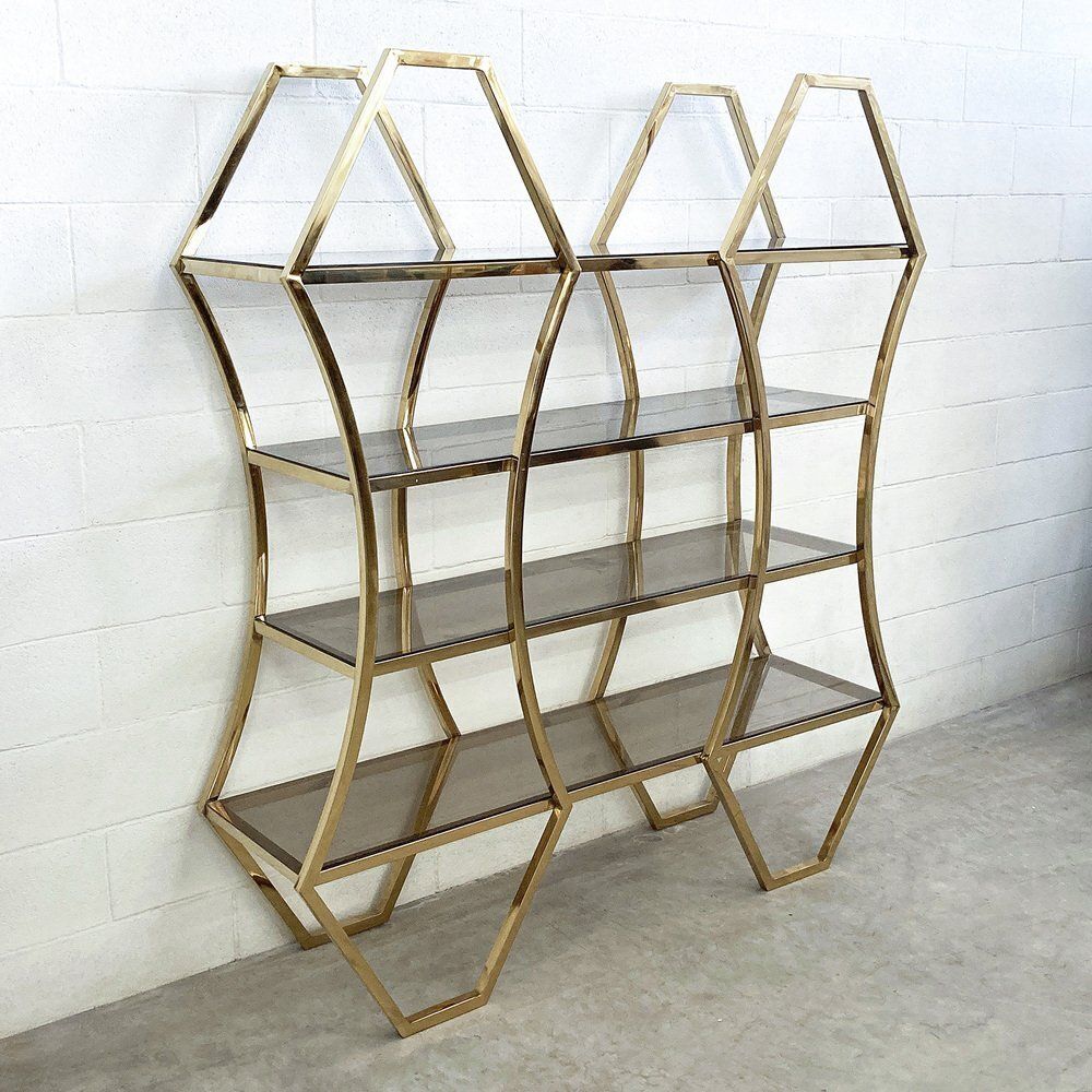 Shelf In Golden Brass And Smoked Glass photo Furniture