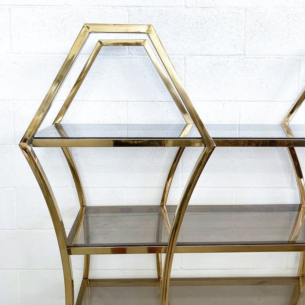 Shelf In Golden Brass And Smoked Glass photo buy