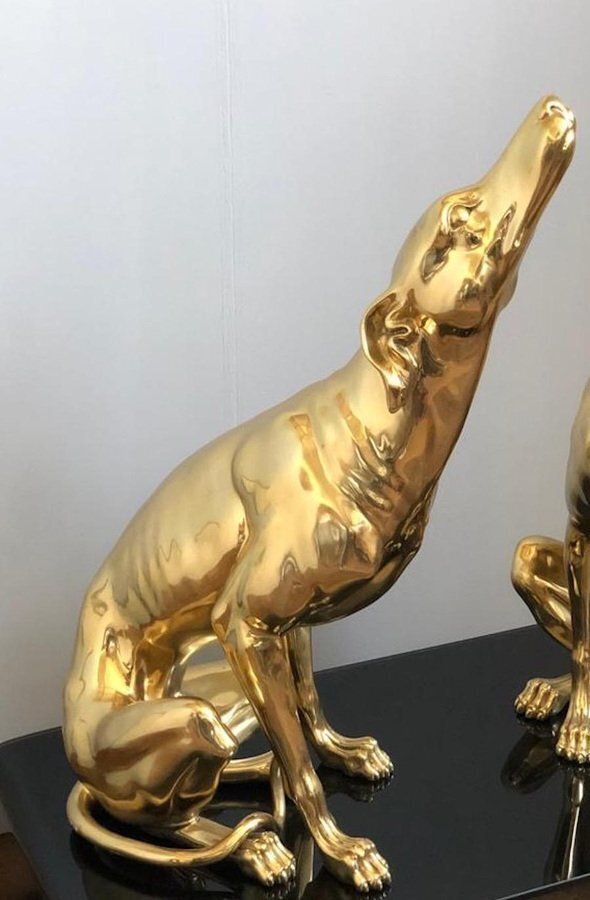 Gilt Bronze Sculptures Of Dogs, Set Of 2 photo vinterior