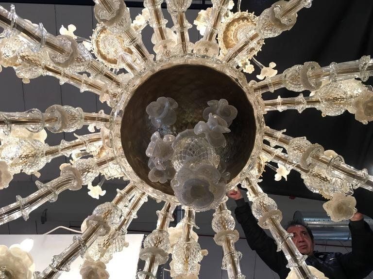 Murano Chandeliers In White & Gold, 1980s, Set Of 2 photo 28181.0