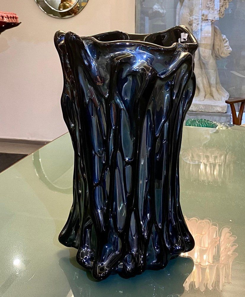 Black Iridescent Murano Glass Vase, 1980s photo vintage