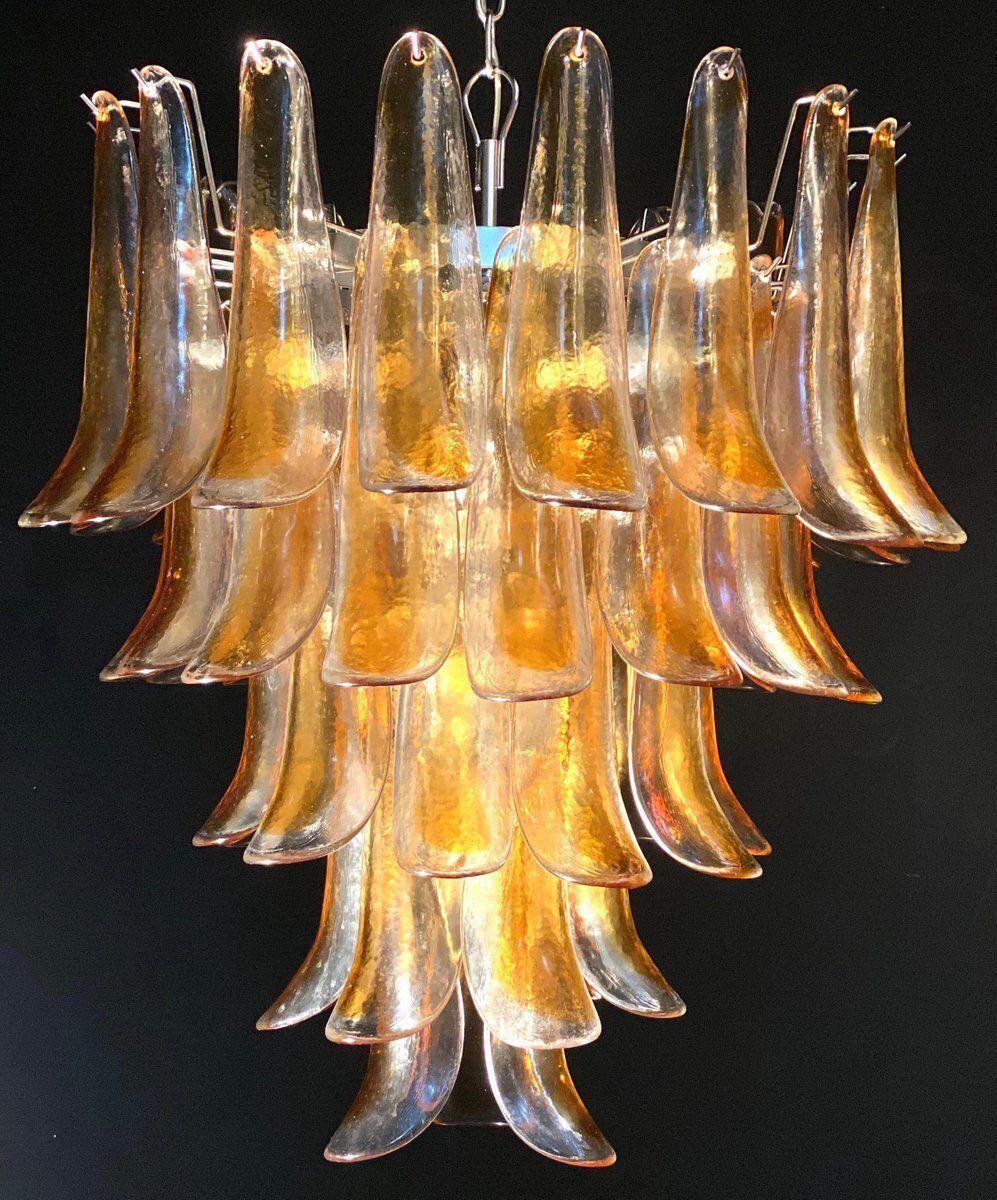 Italian Murano Glass Chandelier With Amber Glass Petals, 1970s photo furniture