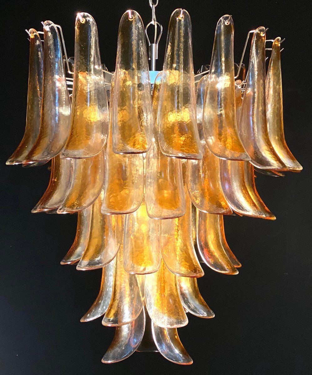 Italian Murano Glass Chandelier With Amber Glass Petals, 1970s photo vintage