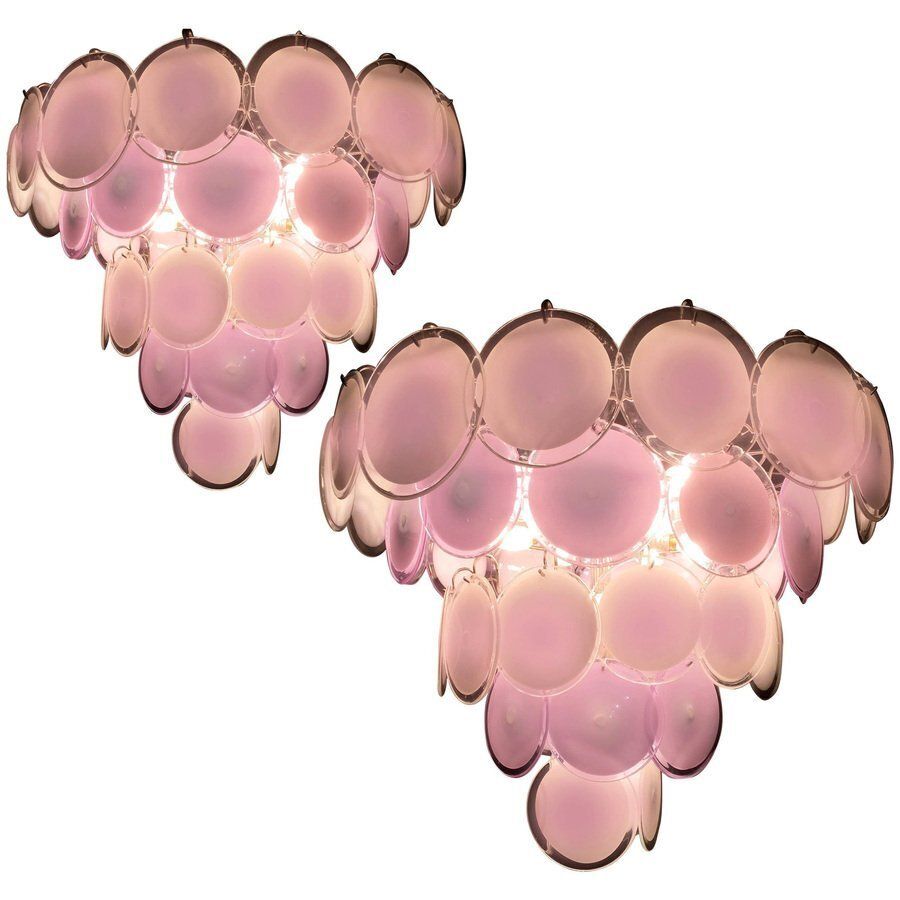 Disc Chandeliers From Vistosi, Murano, 1970s, Set Of 2