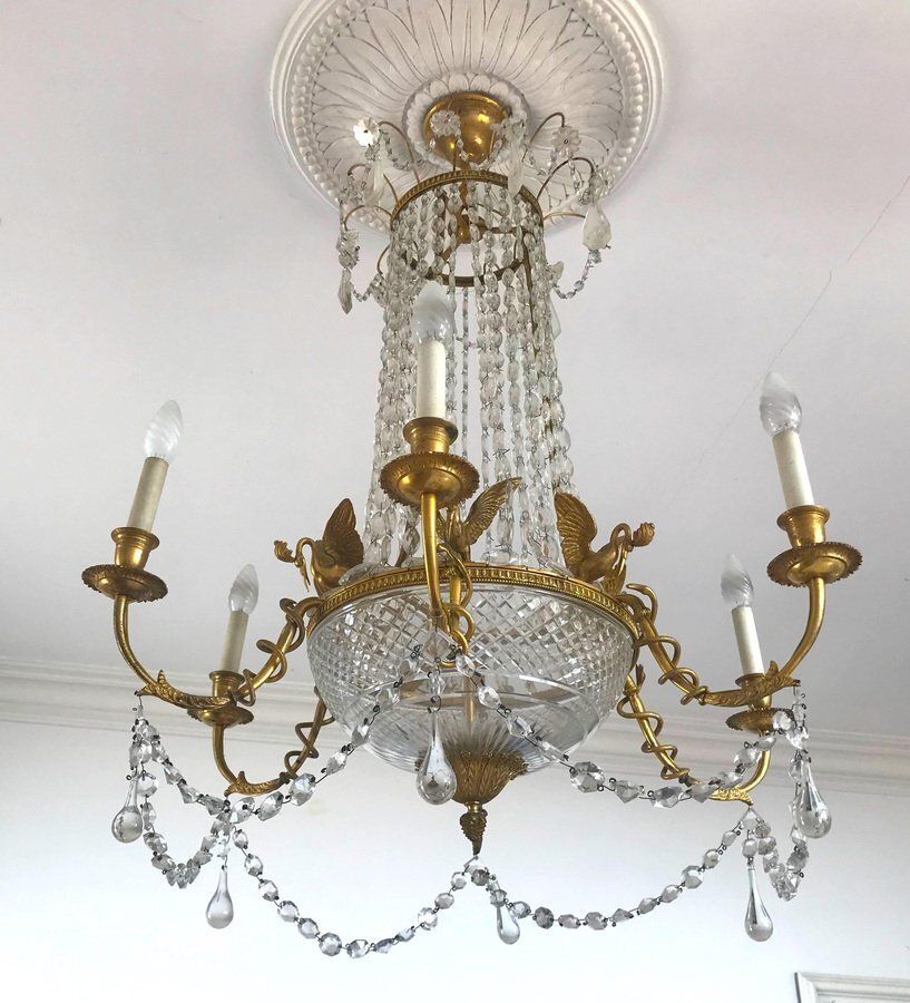 photo for sale Empire Gilt Bronze And Cut Crystal Chandelier, 1815