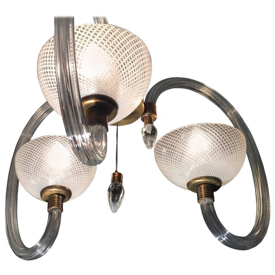 Precious Chandelier Reticello By Ercole Barovier, Venice, 1940s