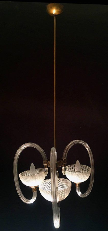 Precious Chandelier Reticello By Ercole Barovier, Venice, 1940s photo vinterior