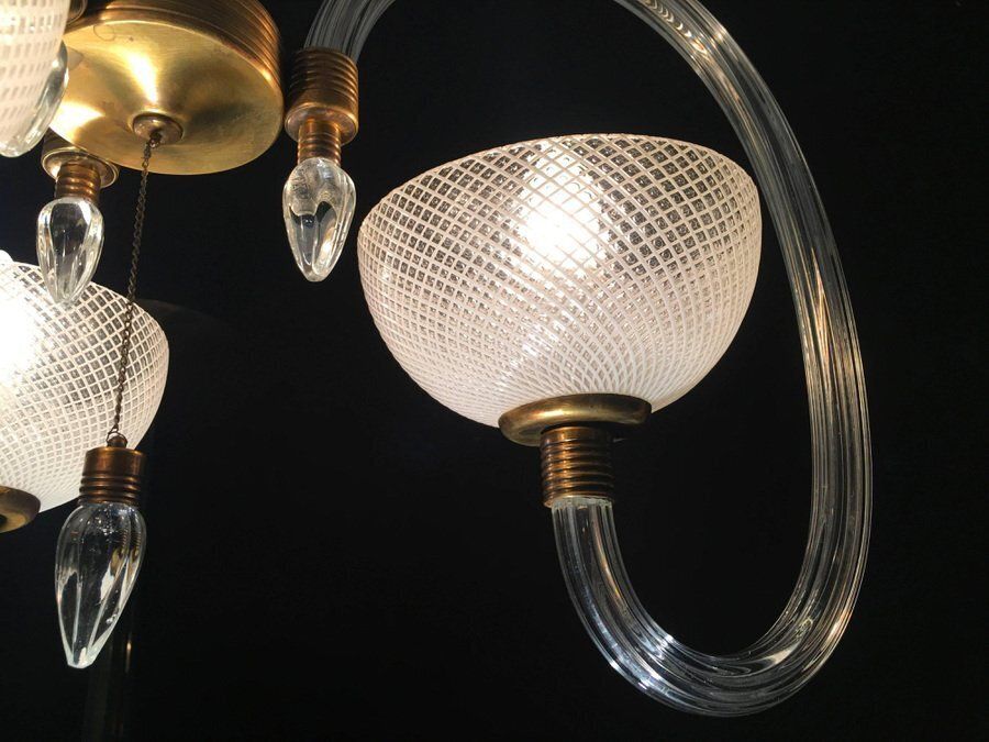 Precious Chandelier Reticello By Ercole Barovier, Venice, 1940s photo vintage