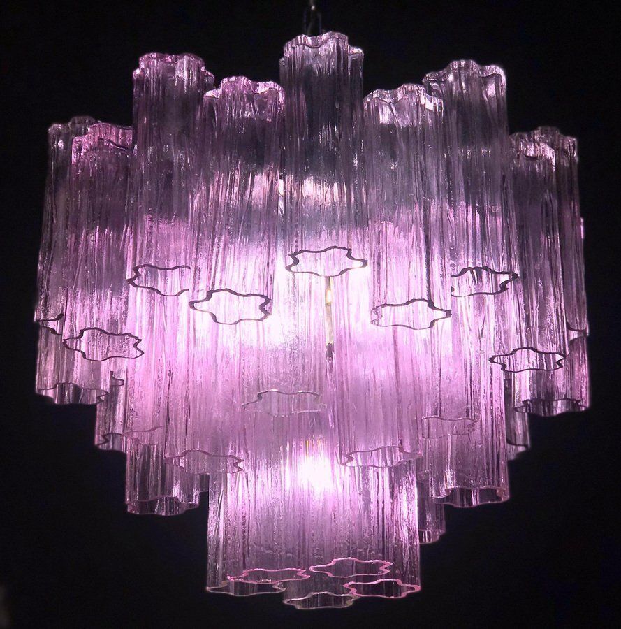 Pink Tronchi Pair Of Murano Glass Chandelier By Toni Zuccheri For Venini, 1970s photo vintage