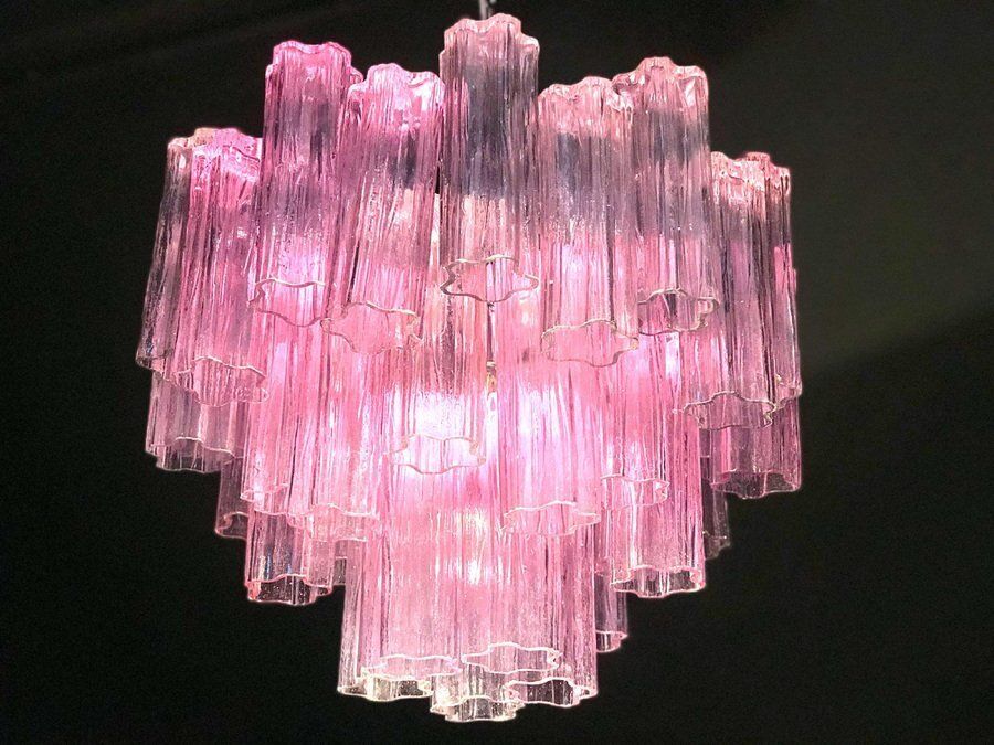 Lighting Pink Tronchi Pair Of Murano Glass Chandelier By Toni Zuccheri For Venini, 1970s photo