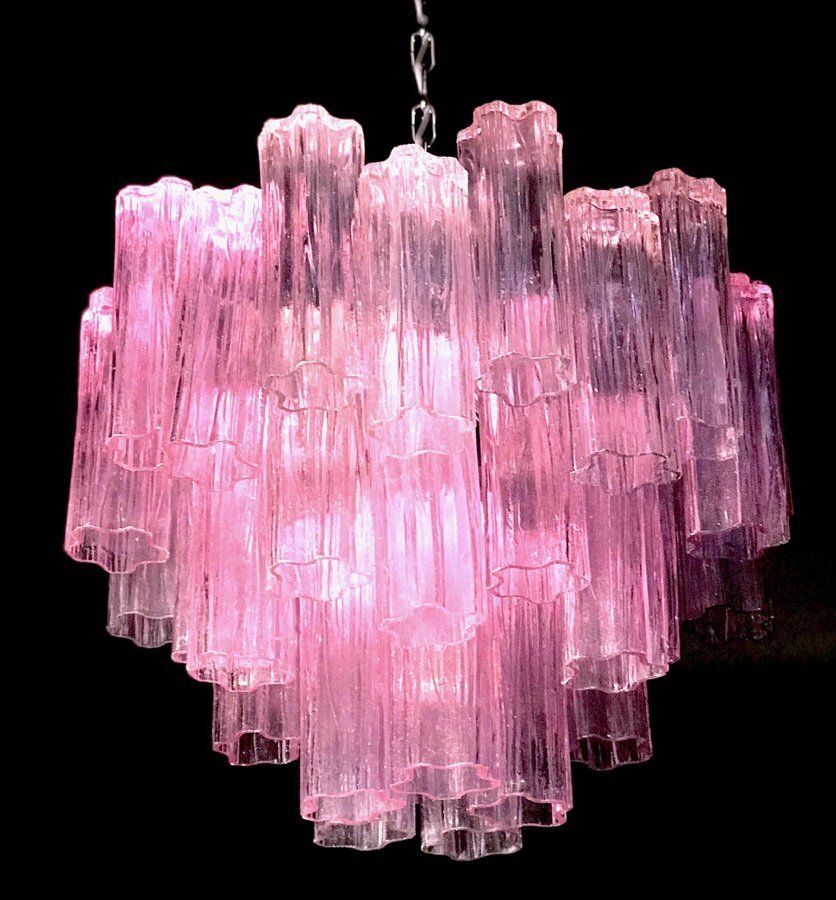 photo vinterior Pink Tronchi Pair Of Murano Glass Chandelier By Toni Zuccheri For Venini, 1970s