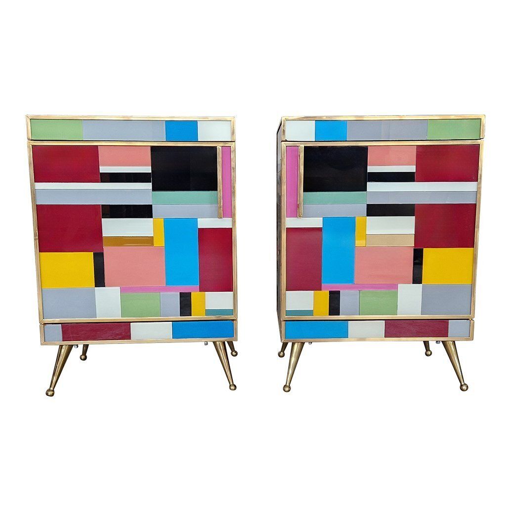 Bedside Tables In Wood And Murano Glass, 1980s, Set Of 2 photo furniture