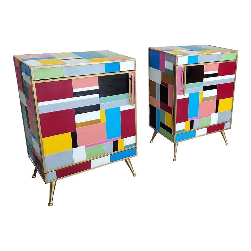 Bedside Tables In Wood And Murano Glass, 1980s, Set Of 2 photo for sale