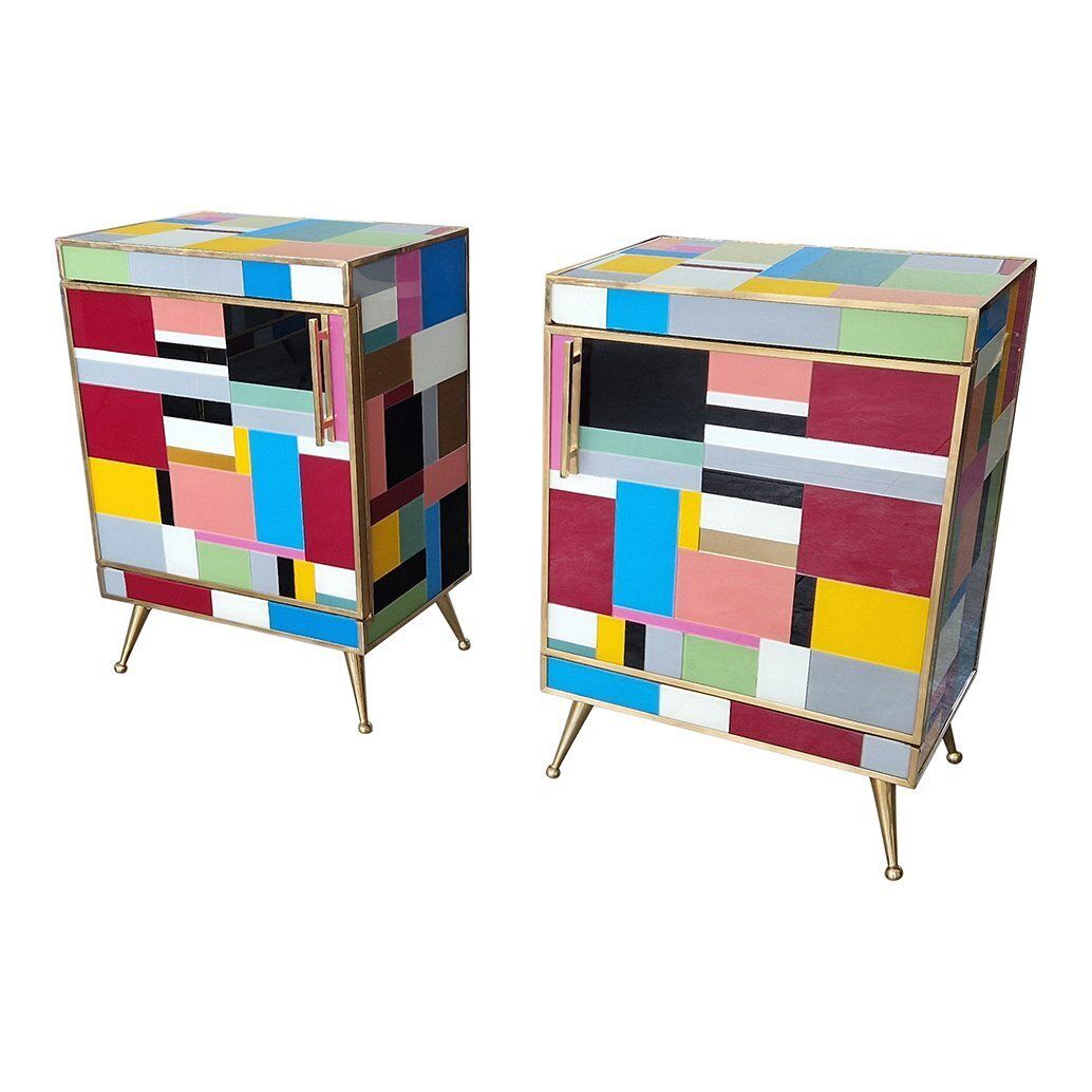 Bedside Tables In Wood And Murano Glass, 1980s, Set Of 2 photo Furniture