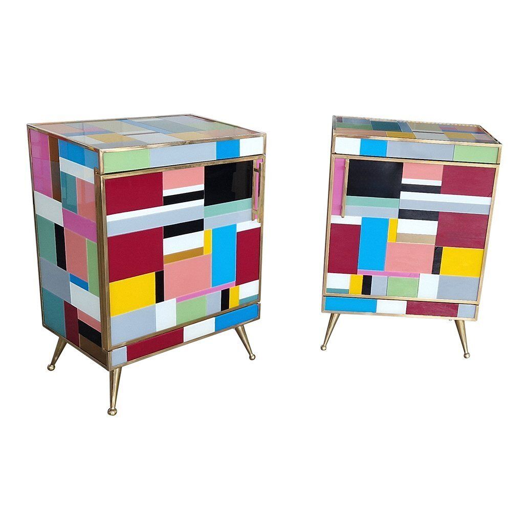 Bedside Tables In Wood And Murano Glass, 1980s, Set Of 2 photo 4474.0
