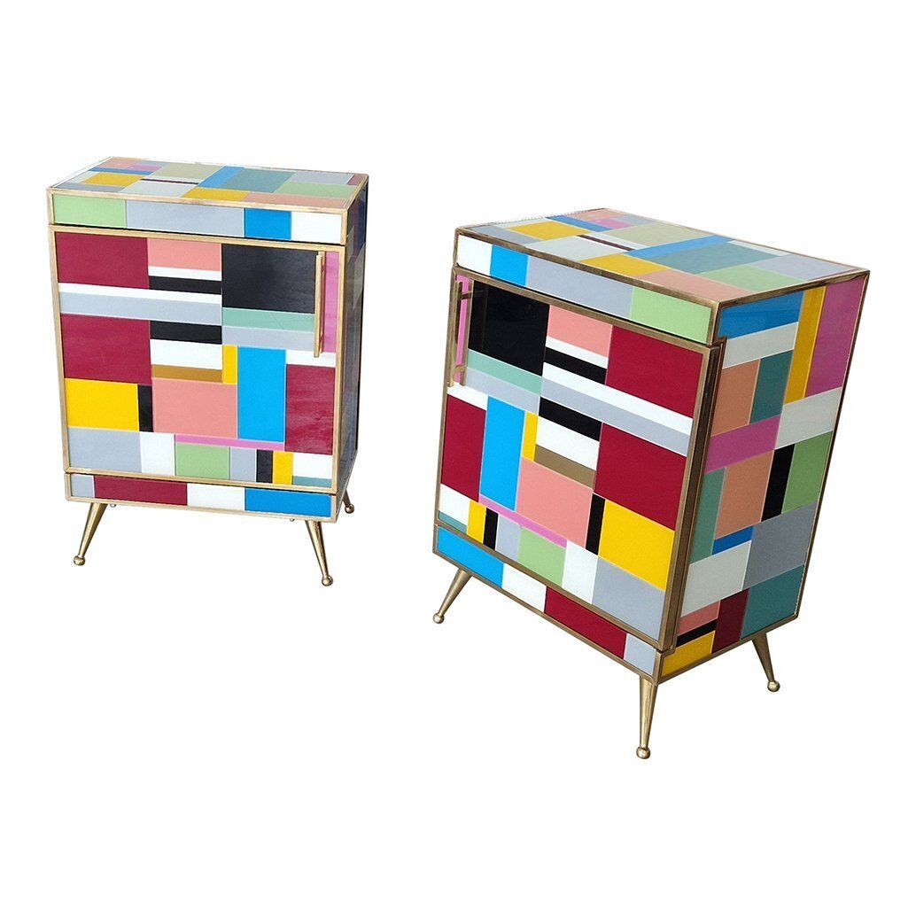 Bedside Tables In Wood And Murano Glass, 1980s, Set Of 2 photo vinterior