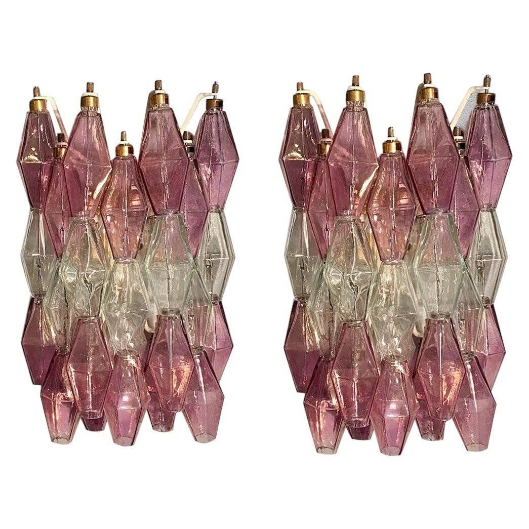 Pink And Clear Poliedri Sconces By Carlo Scarpa For Venini, 1980s, Set Of 2