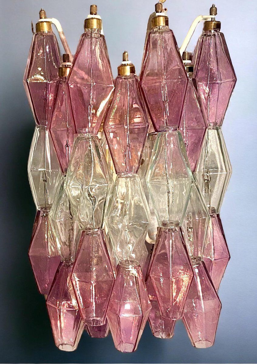 Pink And Clear Poliedri Sconces By Carlo Scarpa For Venini, 1980s, Set Of 2 photo vintage