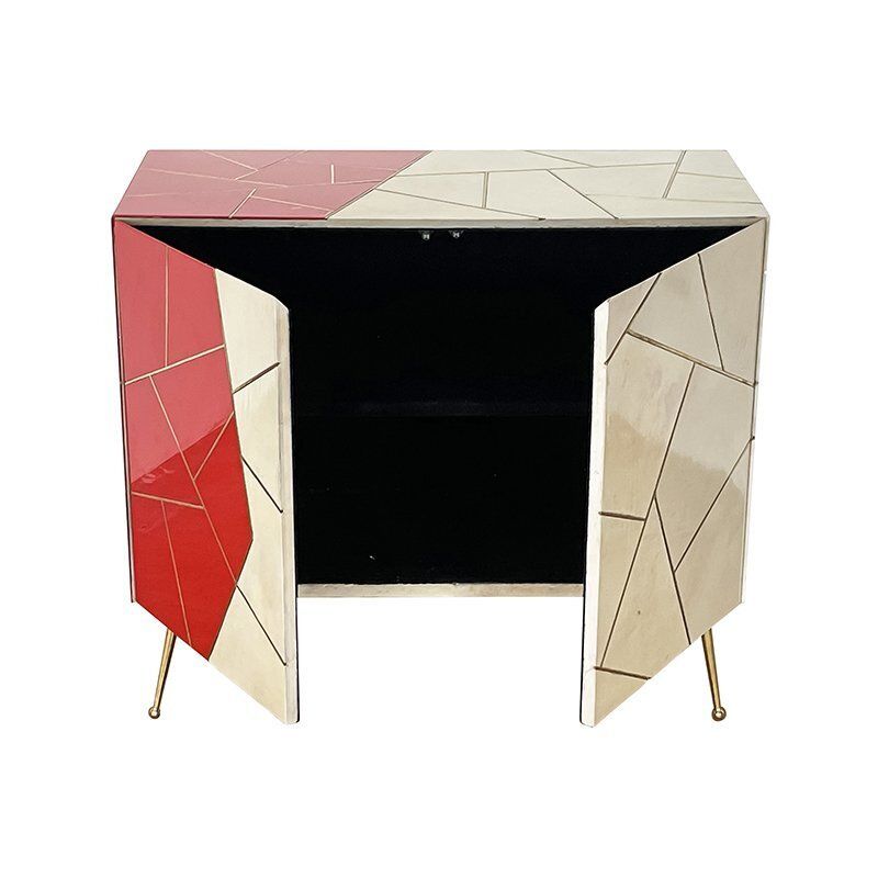Wooden Sideboard In Red Glass, 1980s photo for sale