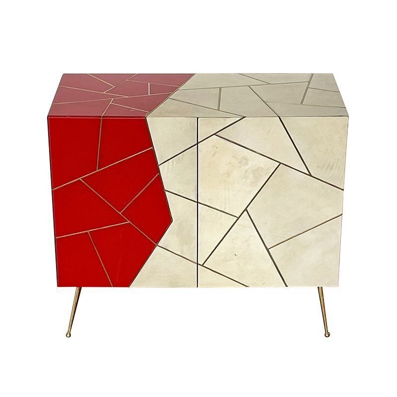 Wooden Sideboard In Red Glass, 1980s photo vintage