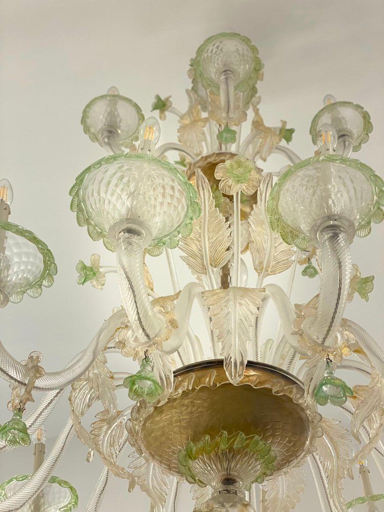 Green And Gold Murano Glass Chandelier, 1990s photo for sale