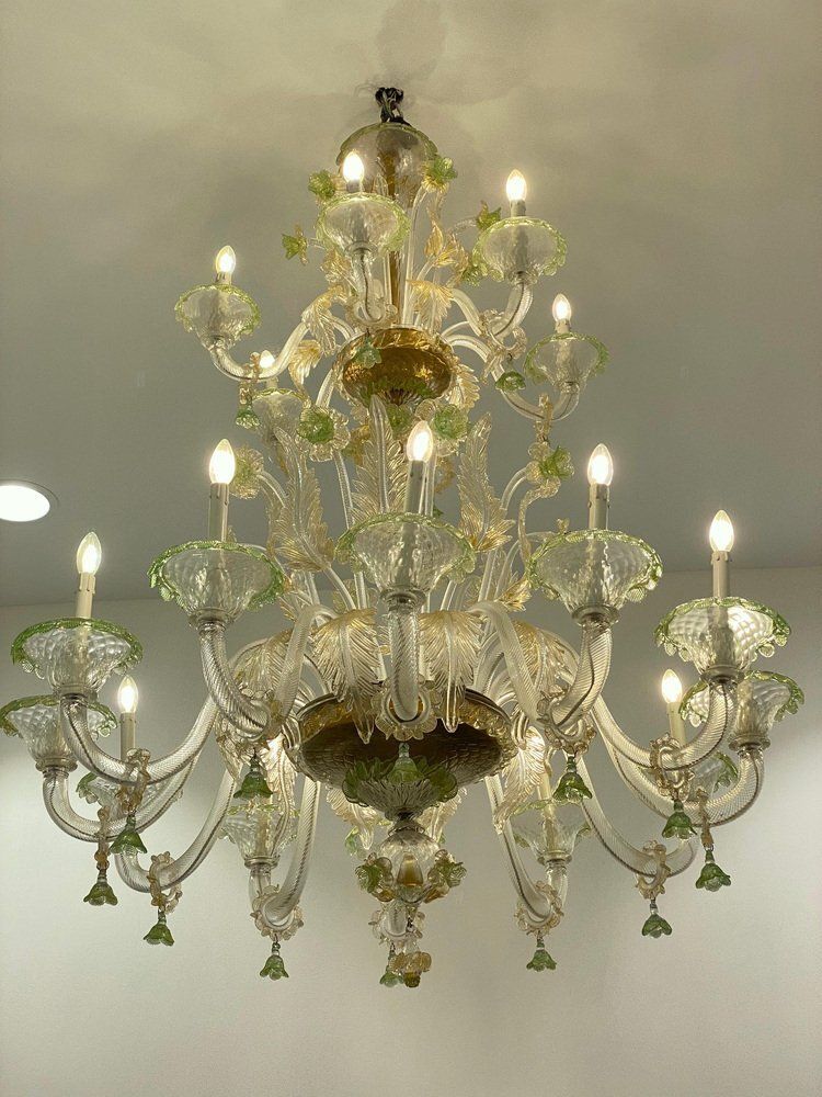 Green And Gold Murano Glass Chandelier, 1990s photo vinterior