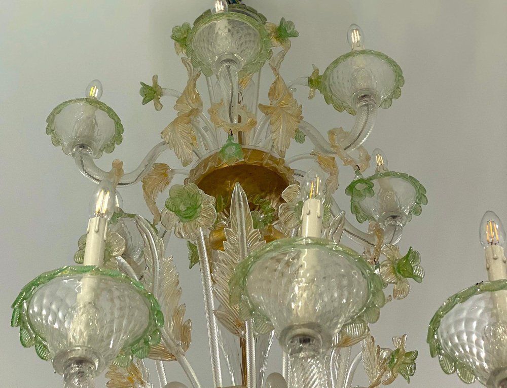 Green And Gold Murano Glass Chandelier, 1990s photo buy