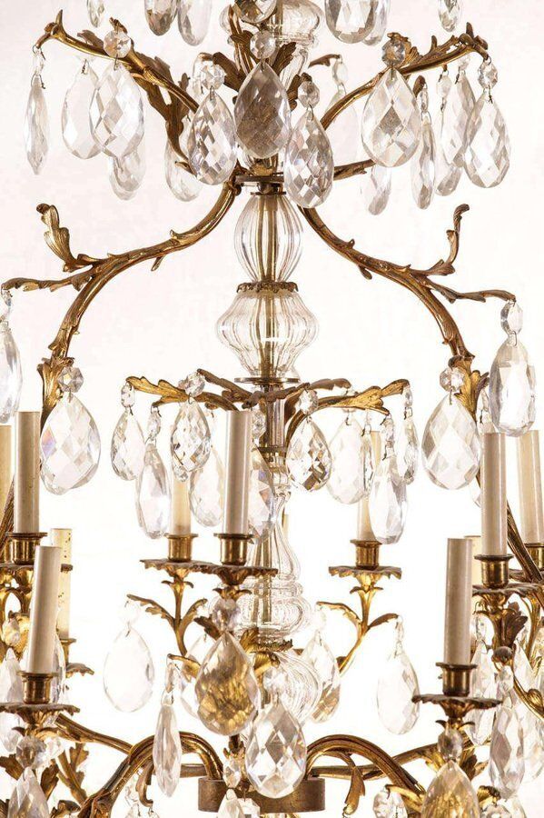 French Gilt Bronze And Cut Glass 14 Light Chandelier, 19th Century photo Lighting