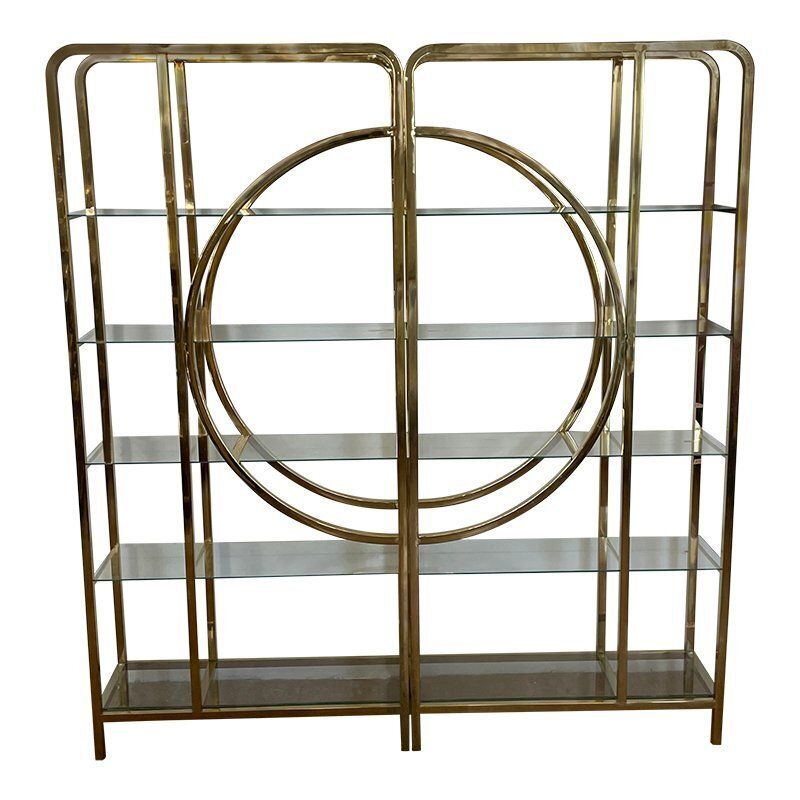 Art Deco Line Bookcase In Chrome Gold Metal And Smoked Glass, 1980s photo furniture