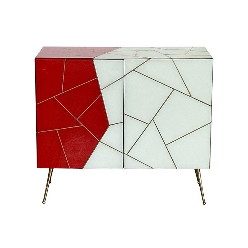 Dresser With Two Wooden Doors In Red And White Glass, 1980s photo furniture