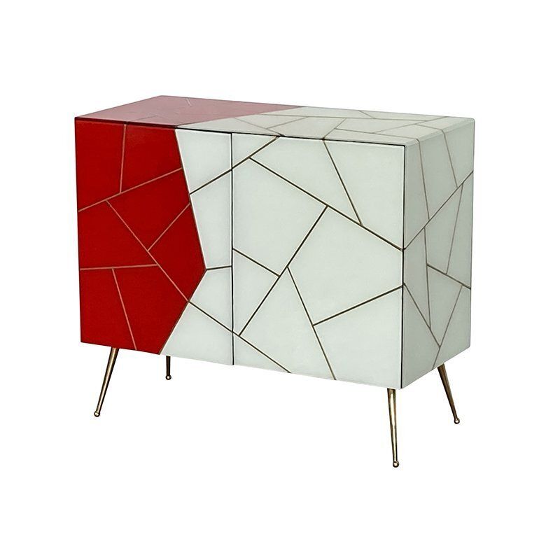 Dresser With Two Wooden Doors In Red And White Glass, 1980s photo for sale