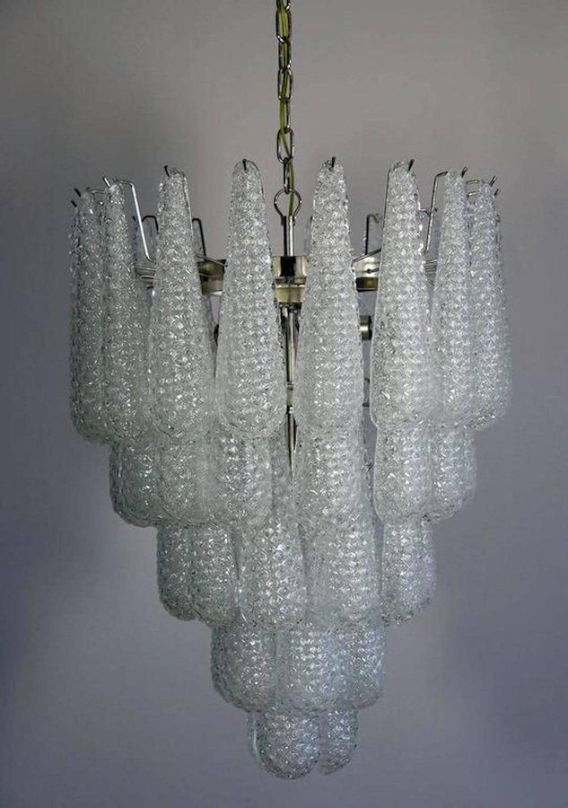 Large Italian Murano Chandelier With 52 Glass Petals Drop, 1970s, Set Of 2 photo for sale