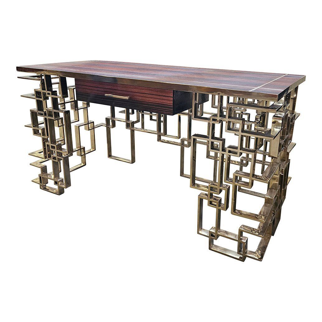 Double Sided Console In Chrome Gold Steel And Briar Top, 1980s photo 7696.0