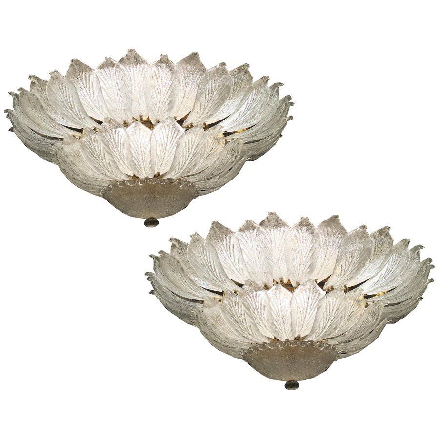 Italian Murano Leave Flush Mount Chandeliers, Set Of 2