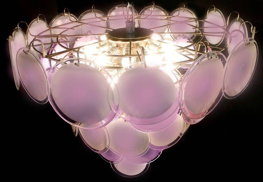 Pink Murano Glass Disc Chandelier, Italy, 1970s photo Lighting