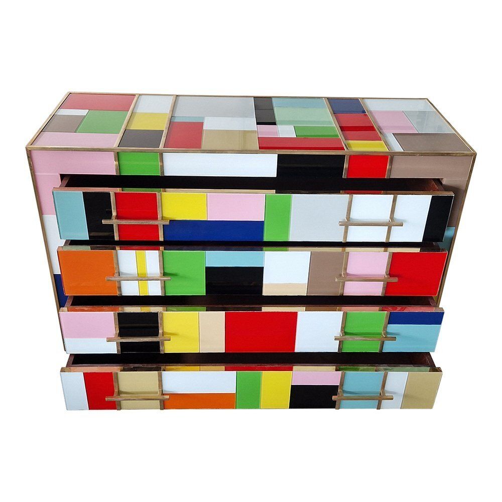 Dresser With 4 Glass Drawers, 1980s photo vintage