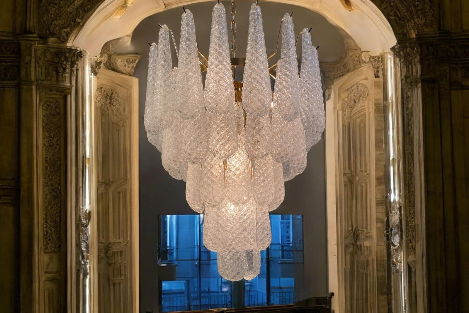 Italian Modern Murano Chandelier With 52 Glass Petals Drop, 1970s photo furniture
