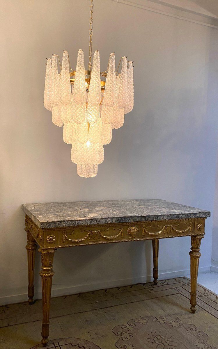 Italian Modern Murano Chandelier With 52 Glass Petals Drop, 1970s photo buy