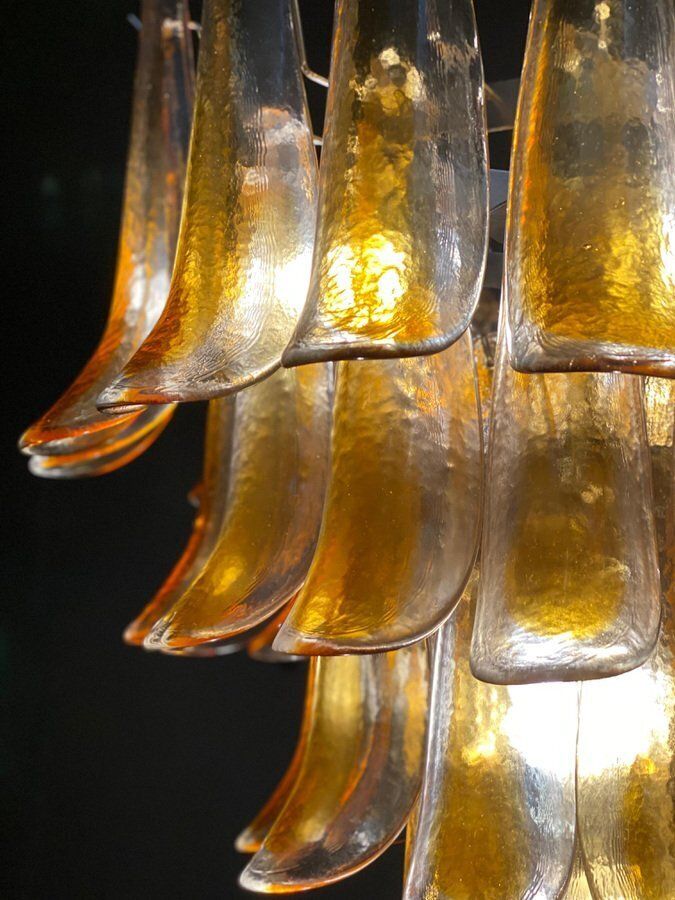 Large Vintage Italian Murano Chandelier With Amber Glass Petals, 1970s photo vinterior