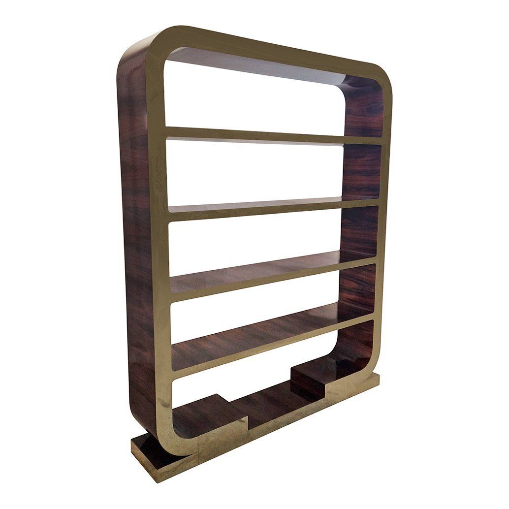 Art Deco Style Double Sided Bookcase In Wood And Gilded Steel, 1980s photo Furniture