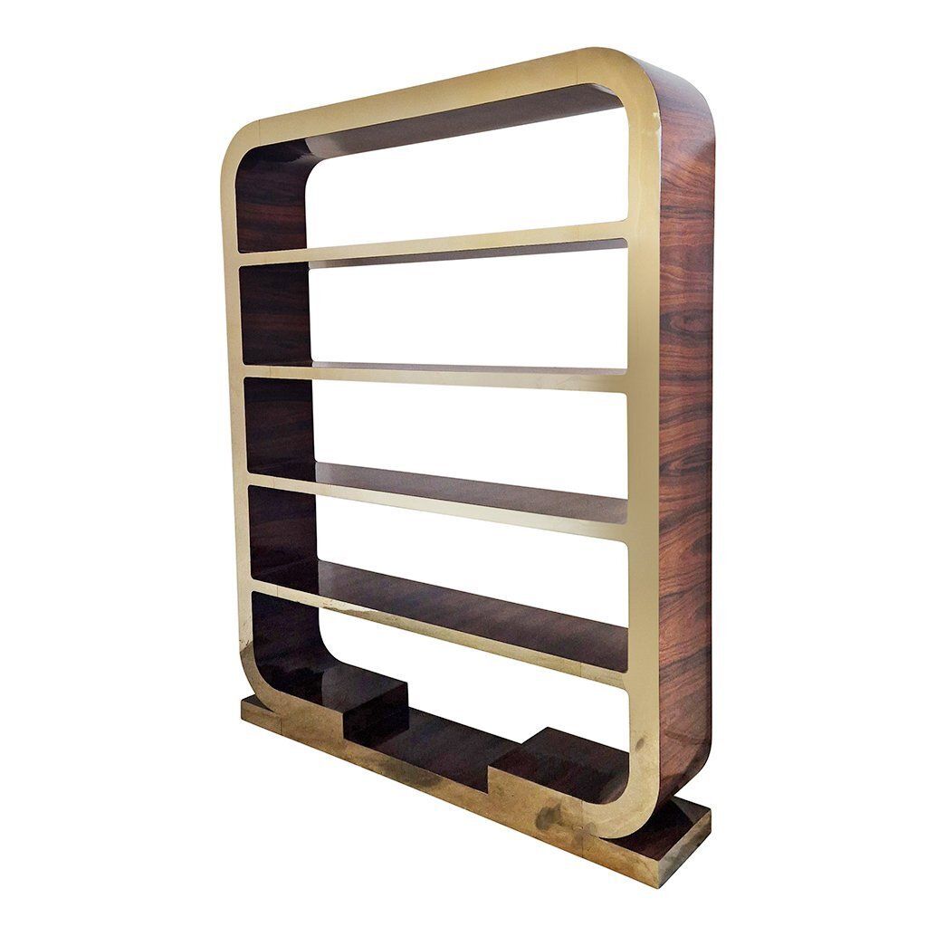 Art Deco Style Double Sided Bookcase In Wood And Gilded Steel, 1980s photo 6141.0
