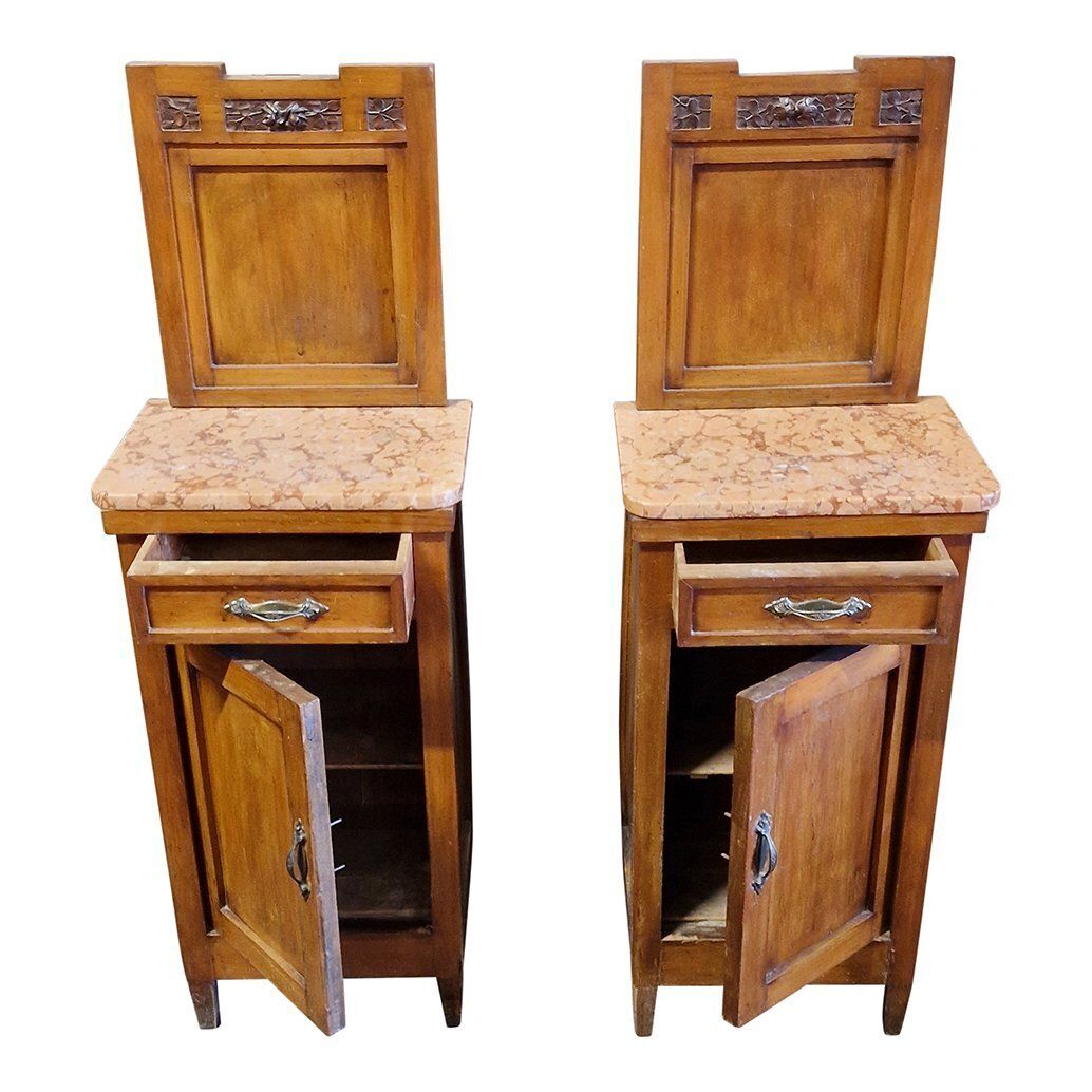 Tall Wooden Bedside Tables With Marble Top, 1970s, Set Of 2 photo furniture