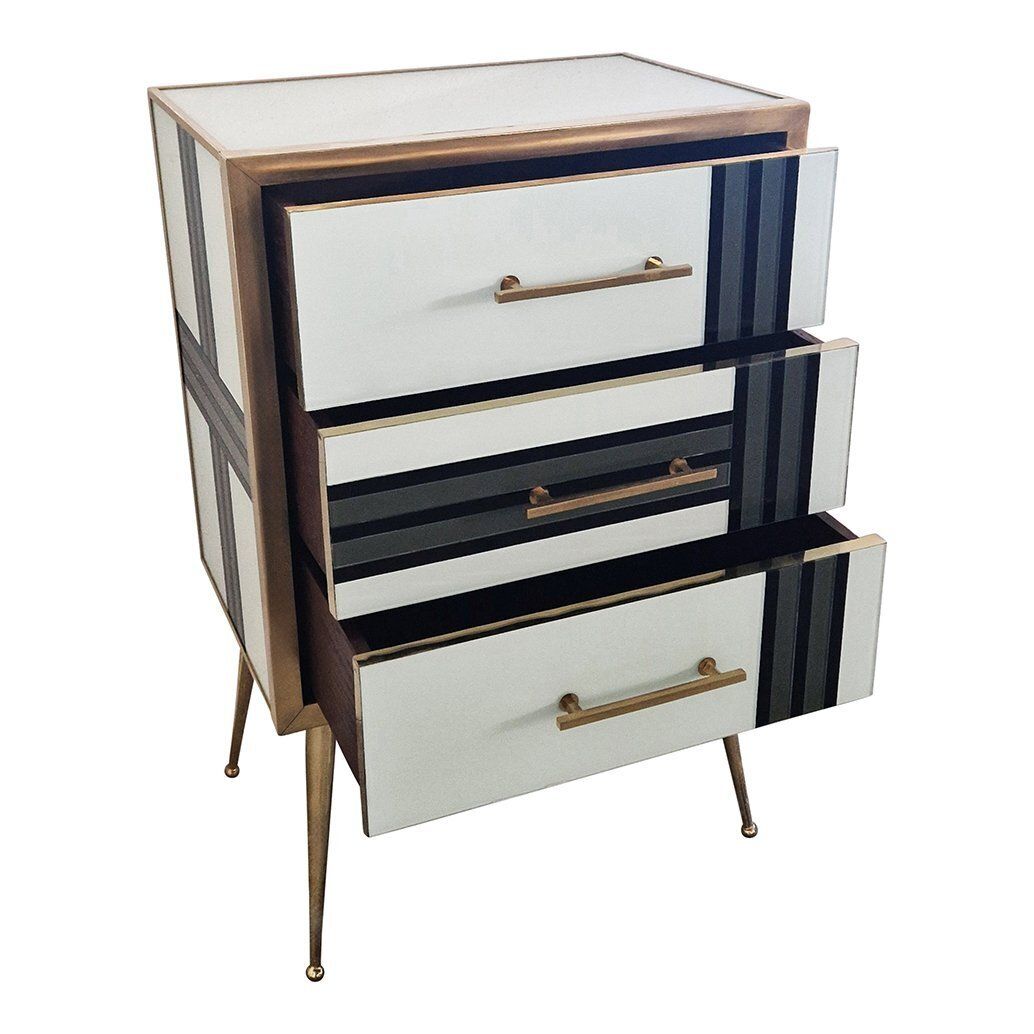 Three Drawer Glass Chest Of Drawers, 1980s photo vinterior